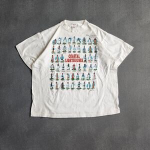 Vintage Coastal Lighthouses Bar Harbor, Maine White Shirt Large